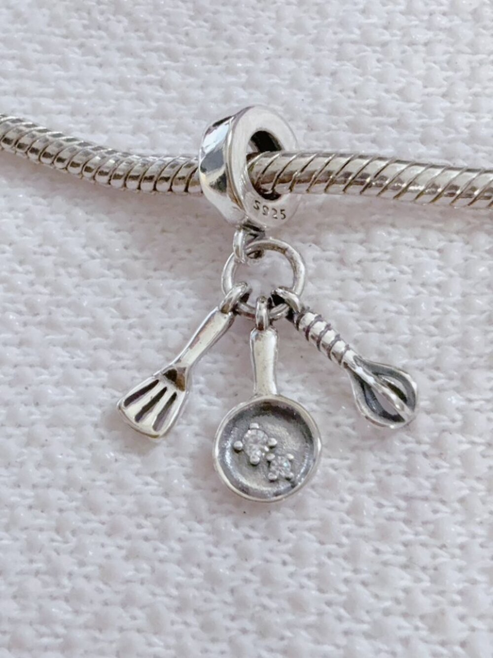 Frying Pan & Whisk, Spatula Dangle Silver Charm For Pandora Bracelet Necklace